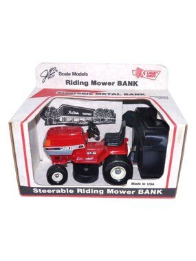 Lawn Chief red metal riding mower coin, piggy, still bank 5.5" long 1/16 scale